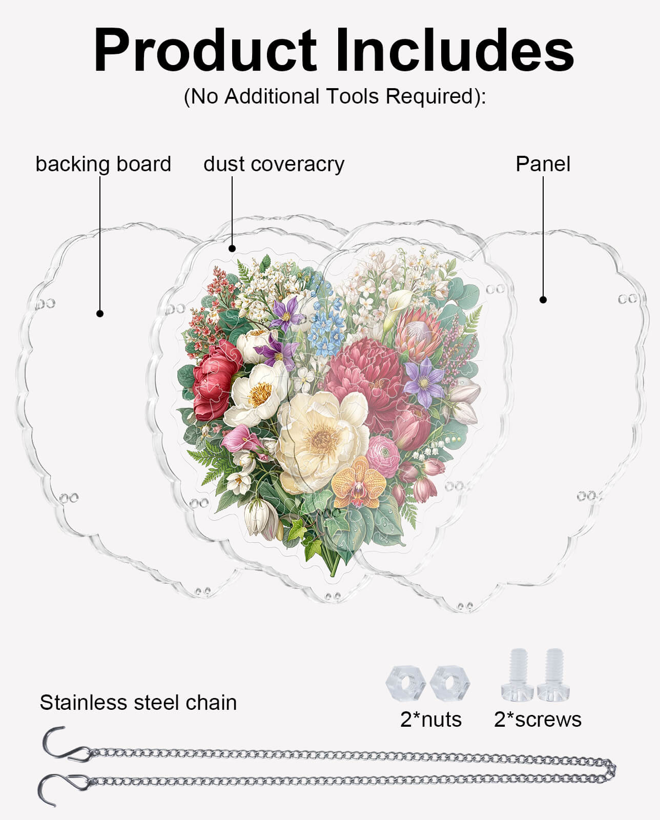 Acrylic Jigsaw Puzzle Suncatcher - Blush Garden Heart