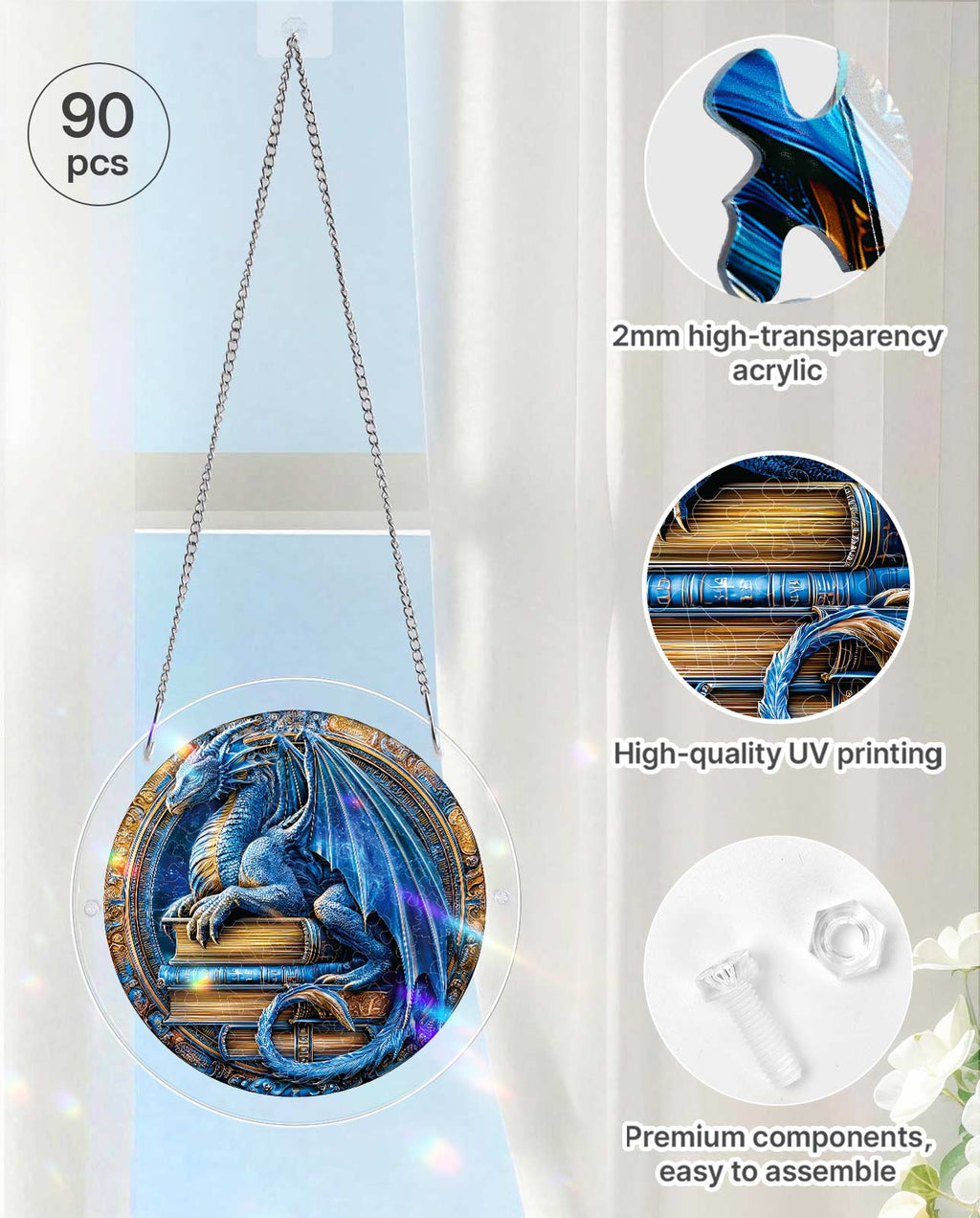 Acrylic Jigsaw Puzzle Suncatcher - Dragon Realm Library
