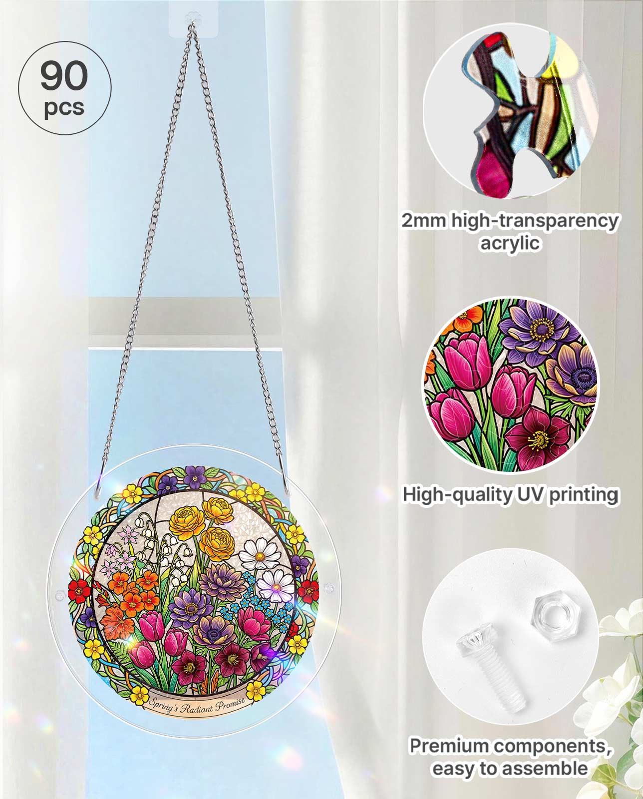 Acrylic Jigsaw Puzzle Suncatcher - Spring Blossoms