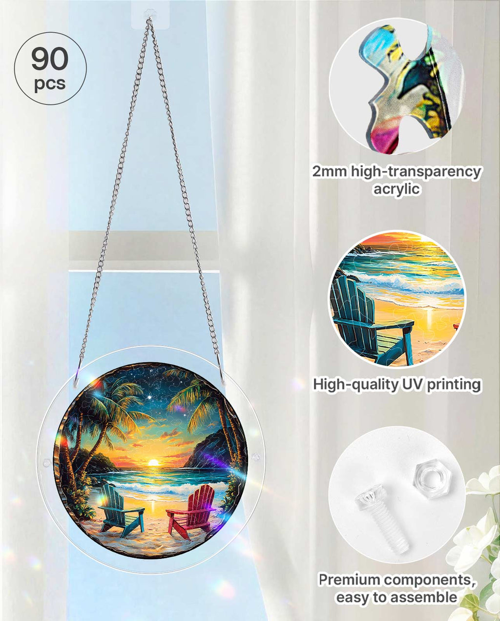 Acrylic Jigsaw Puzzle Suncatcher - Tropical Sunset