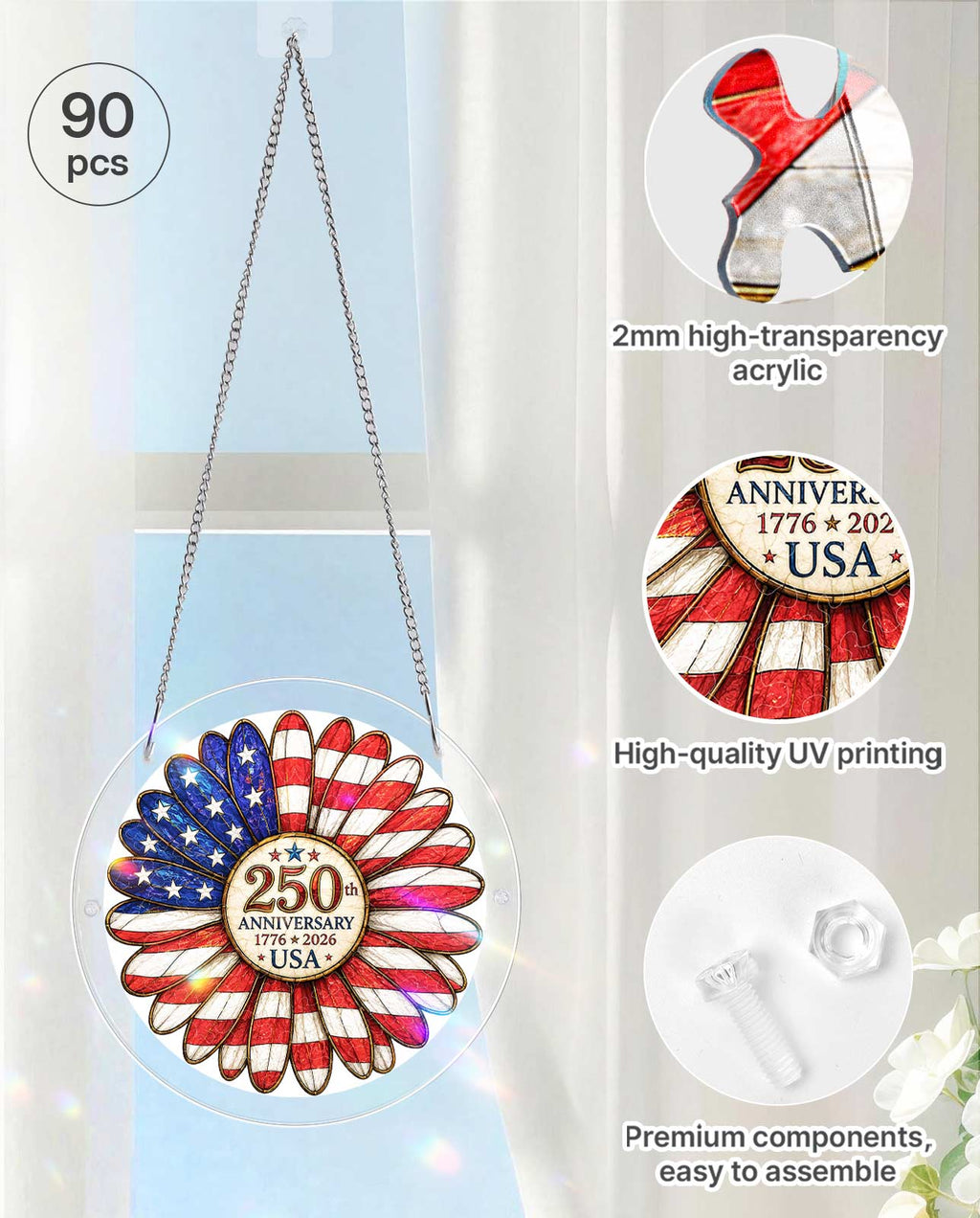 Acrylic Jigsaw Puzzle Suncatcher - Flag Flower