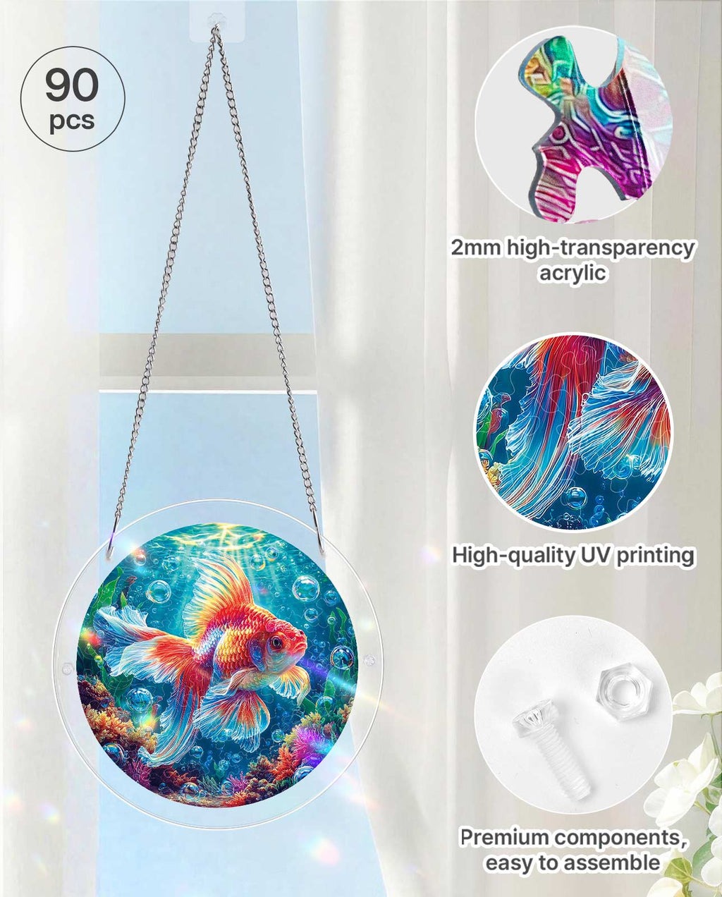 Acrylic Jigsaw Puzzle Suncatcher - Starflame Goldfish