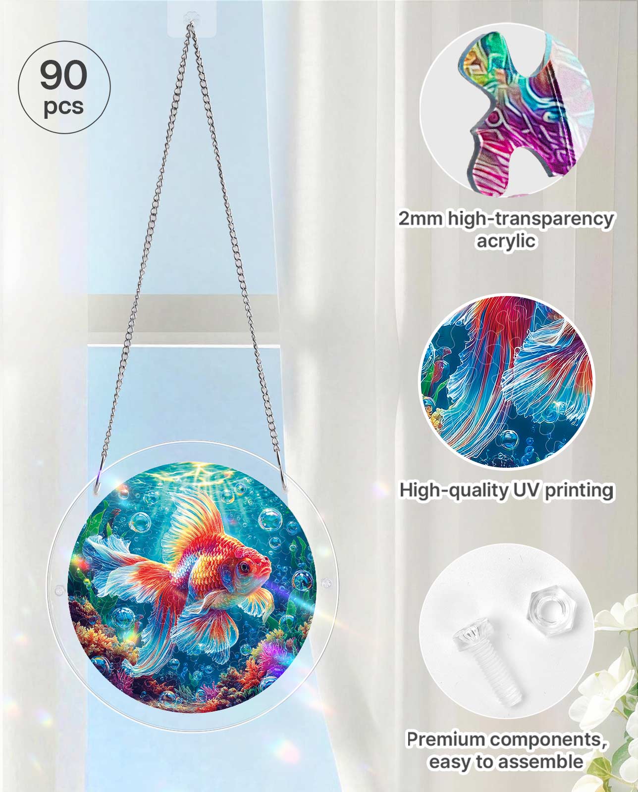 Acrylic Jigsaw Puzzle Suncatcher - Starflame Goldfish