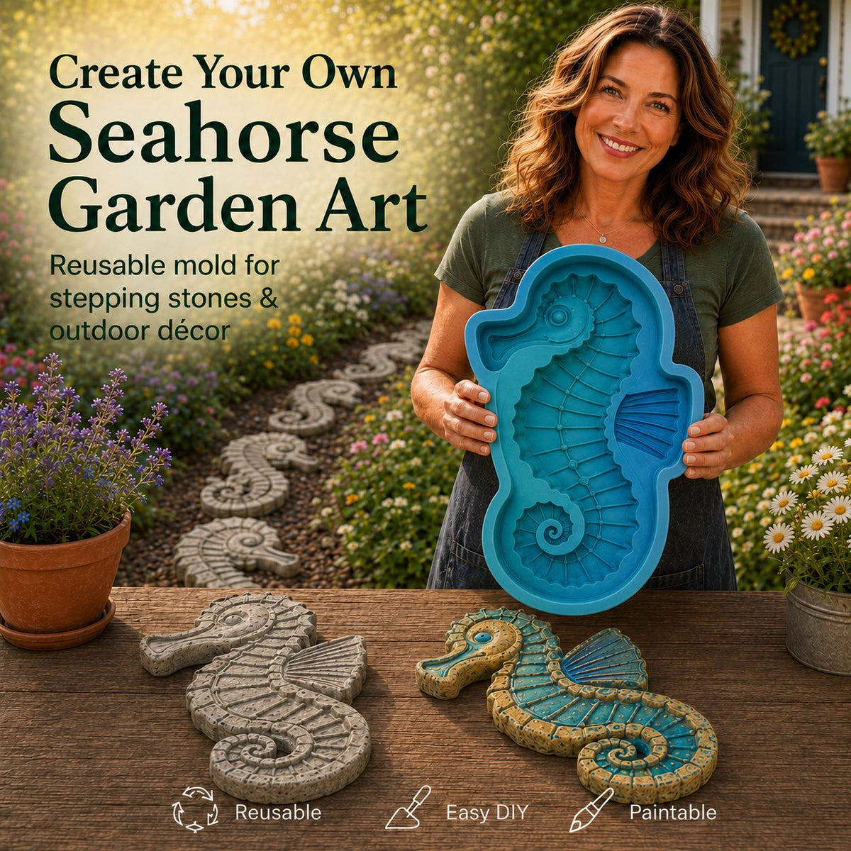 Reusable Stepping Stone Mold – Seahorse