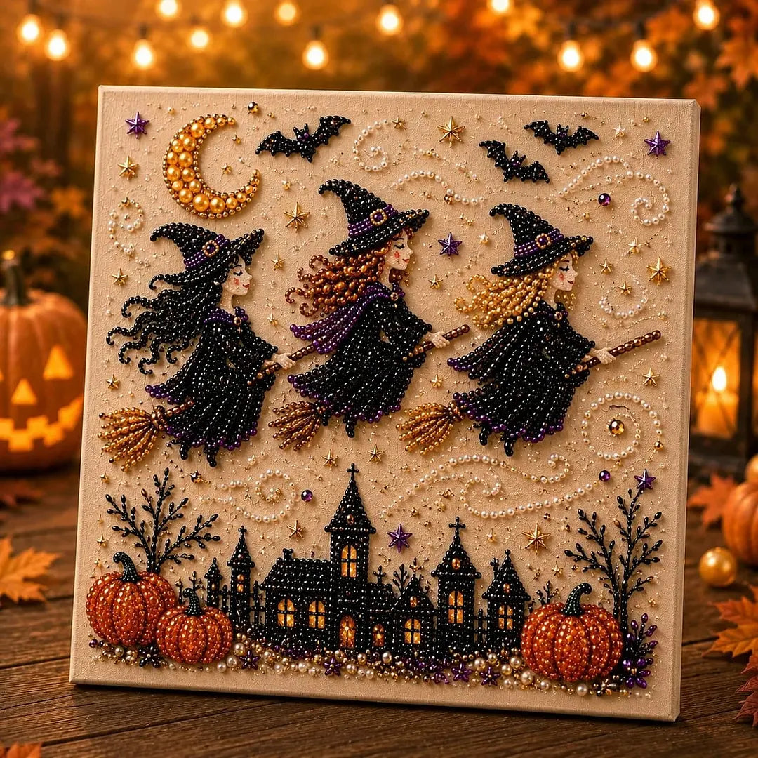 3D Halloween-Themed DIY Diamond Painting – Three Witches