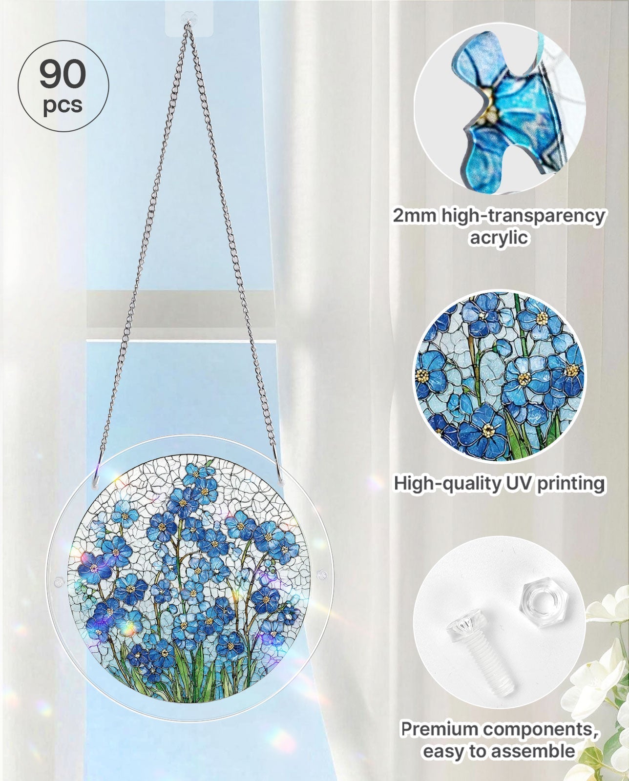 Acrylic Jigsaw Puzzle Suncatcher - Azure Bloom Whisper