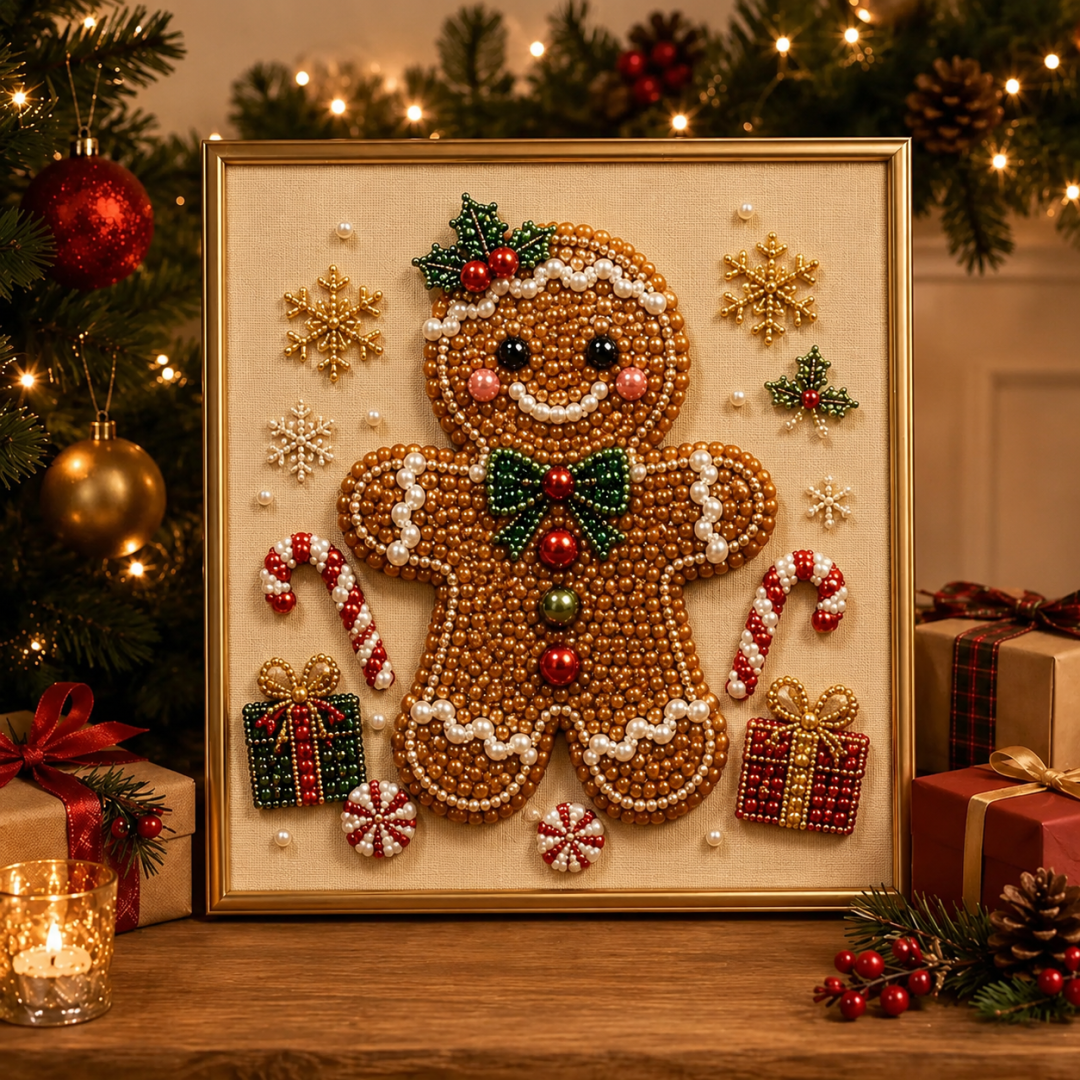 3D Pearl Christmas DIY Diamond Painting - Gingerbread Man