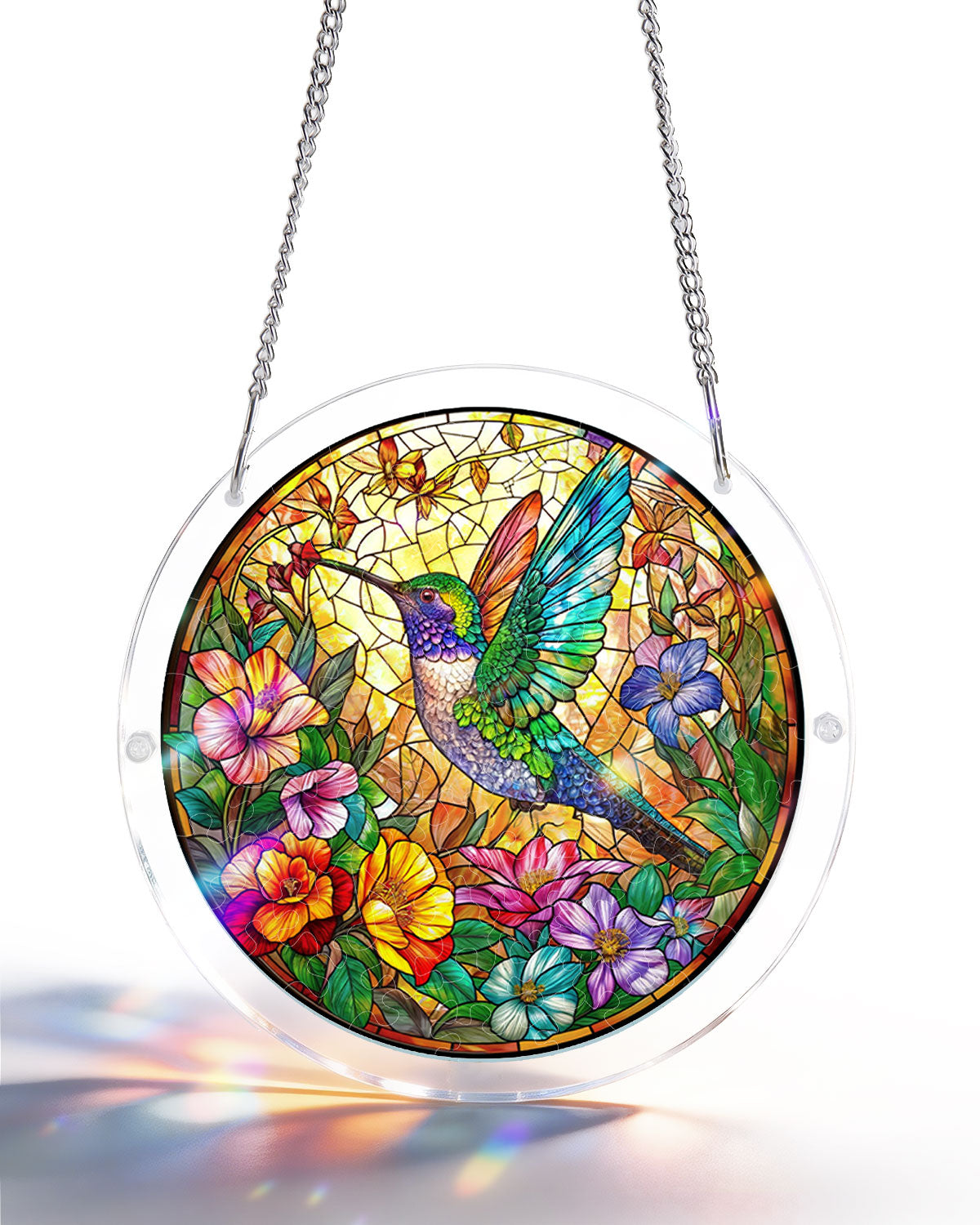 Acrylic Jigsaw Puzzle Suncatcher - Hummingbird Bloom