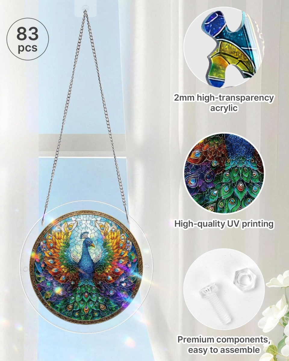 Acrylic Jigsaw Puzzle Suncatcher - Peacock of Radiance