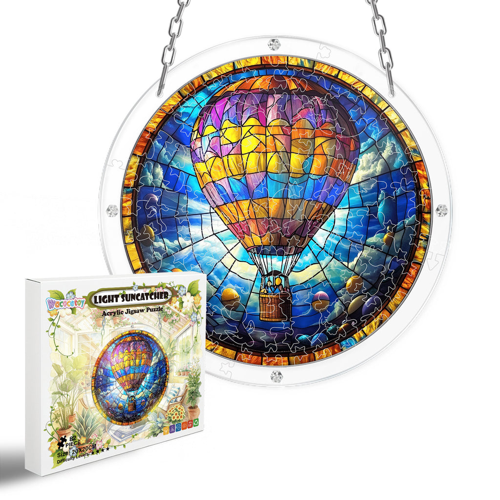 Acrylic Puzzle Suncatcher Hanging Ornament — Hot Air Balloon in the Clouds