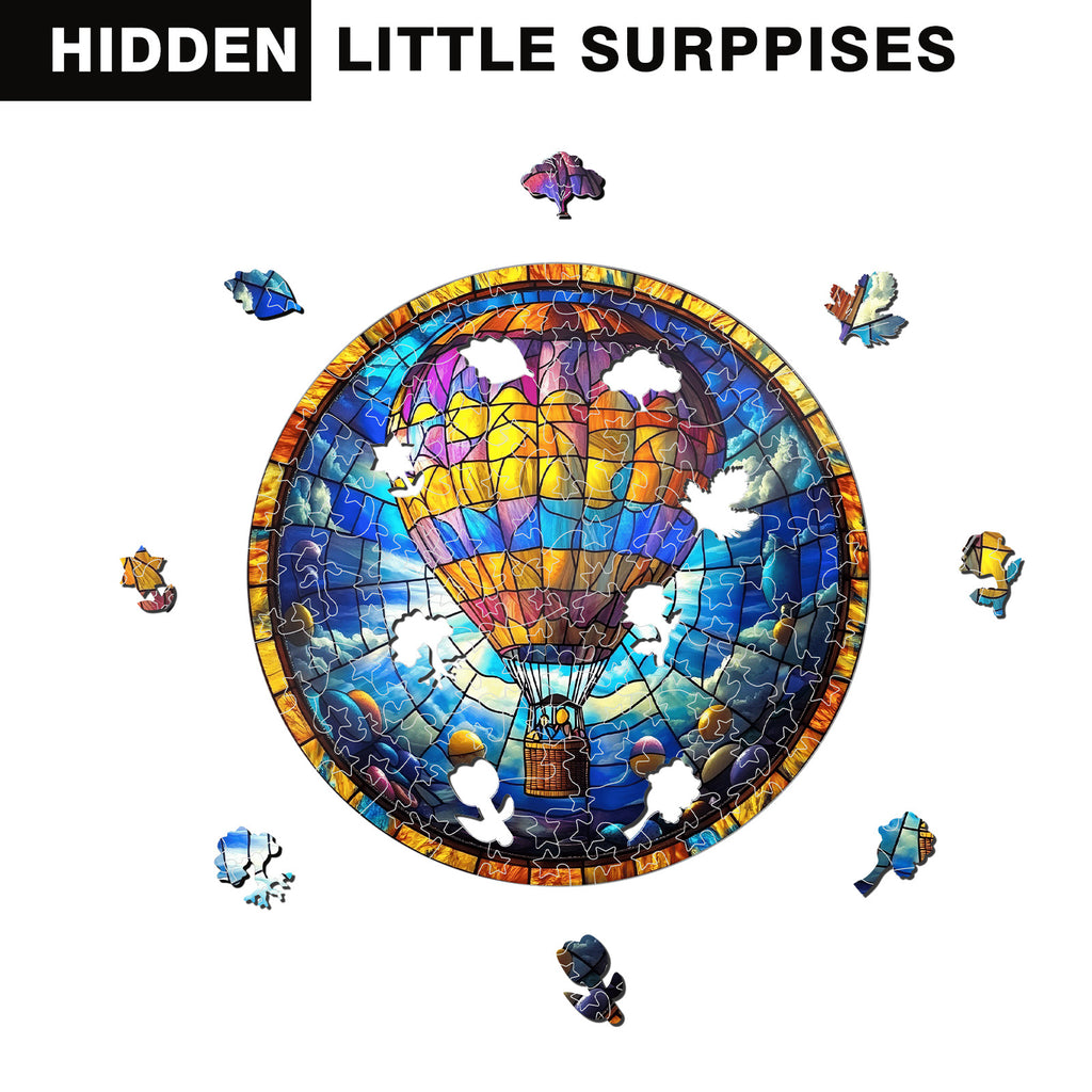Acrylic Puzzle Suncatcher Hanging Ornament — Hot Air Balloon in the Clouds