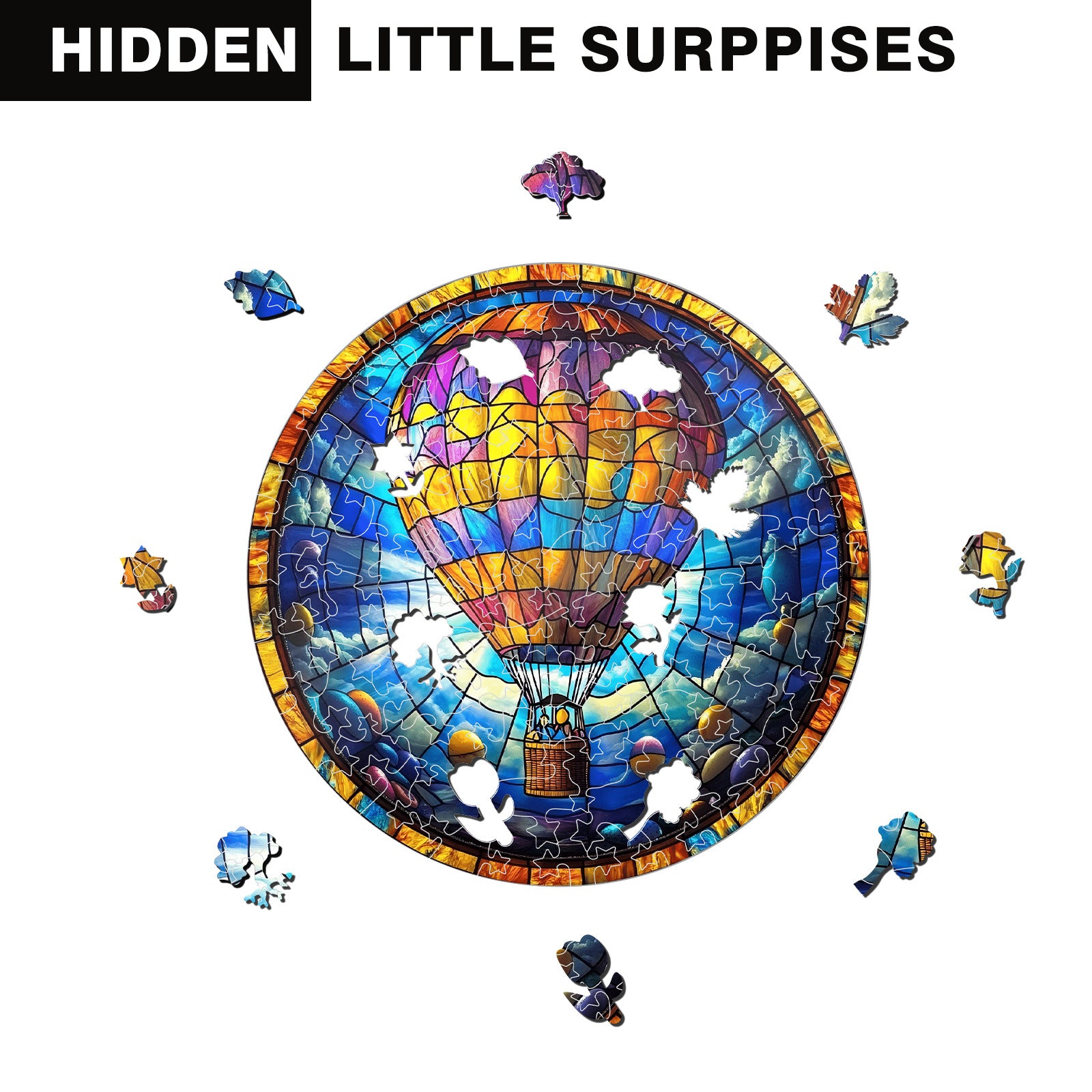 Acrylic Puzzle Suncatcher Hanging Ornament — Hot Air Balloon in the Clouds