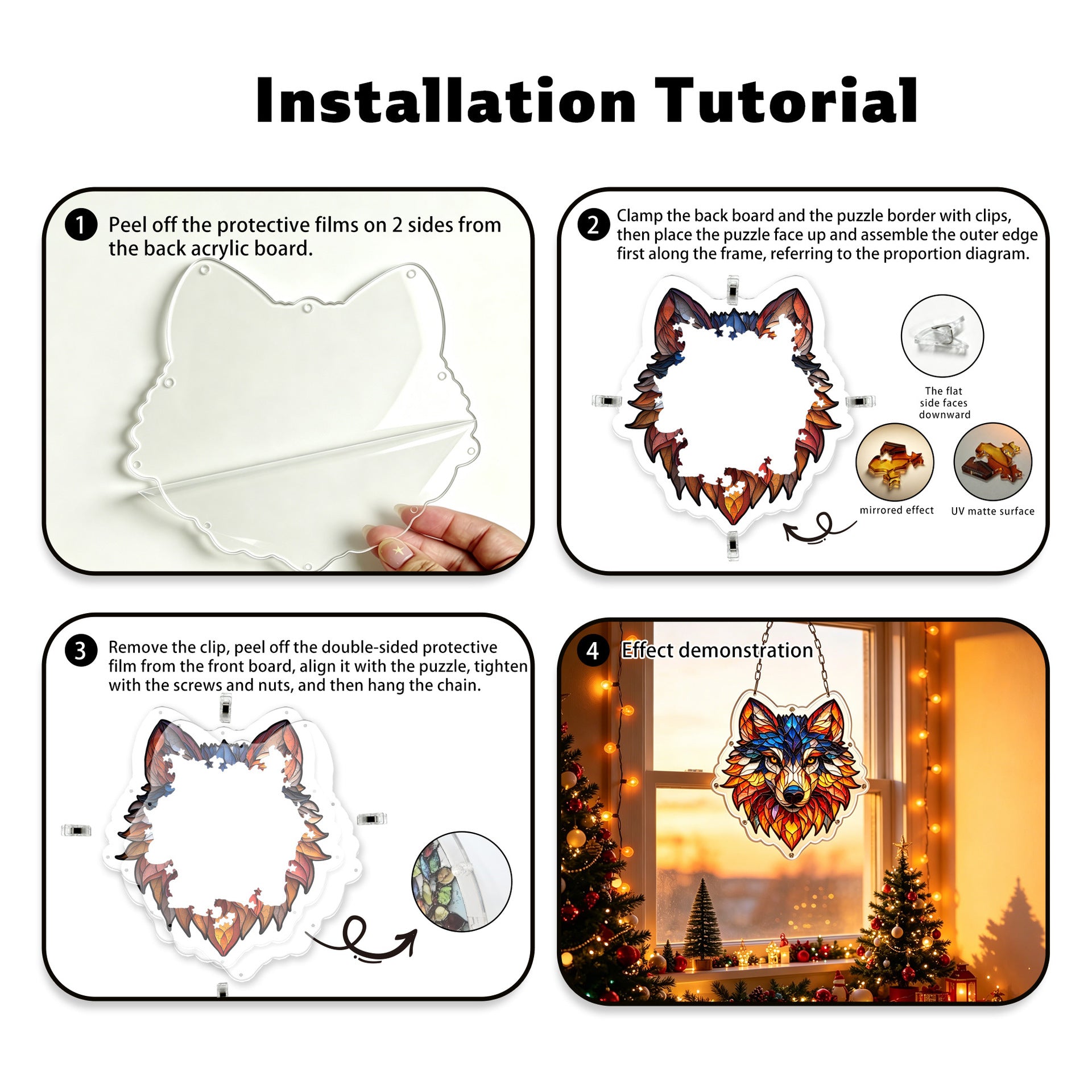 Acrylic Puzzle Light-Catching Hanging Ornament — Grey Wolf