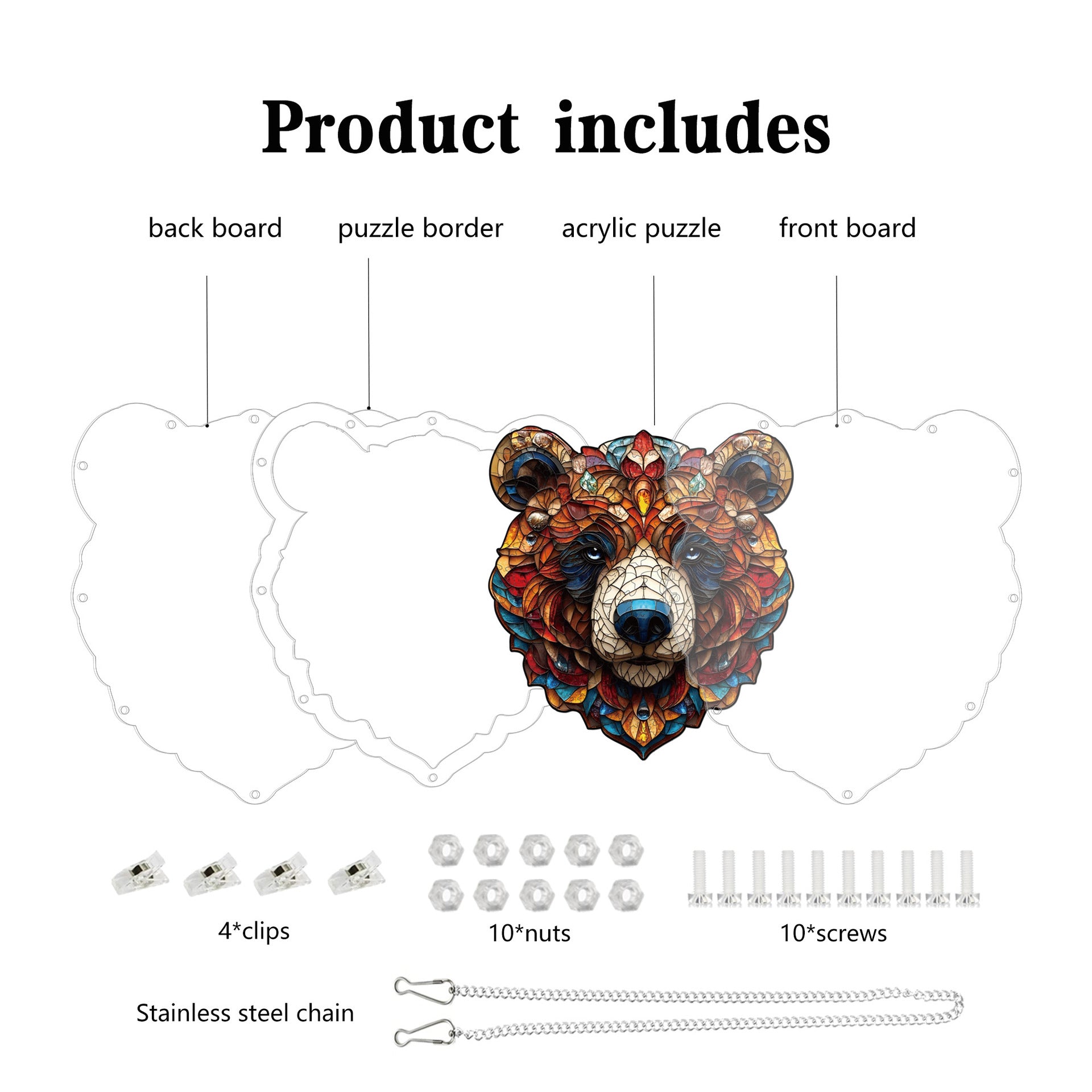 Acrylic Puzzle Suncatcher Hanging Ornament – Black Bear