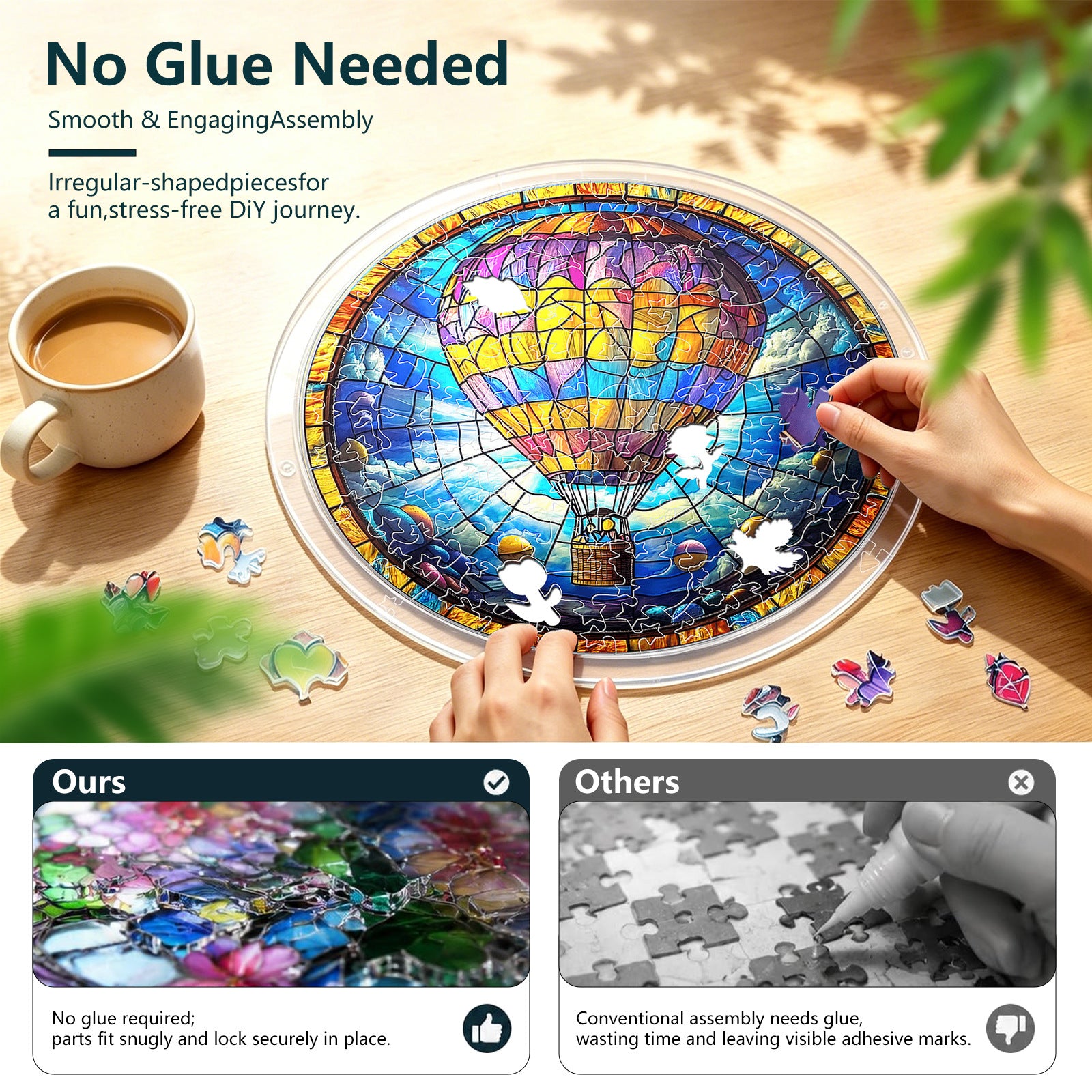 Acrylic Puzzle Suncatcher Hanging Ornament — Hot Air Balloon in the Clouds