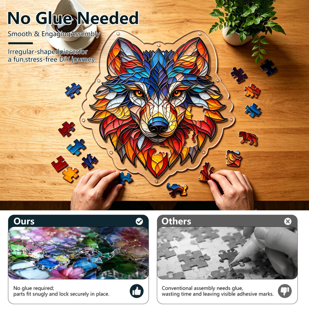 Acrylic Puzzle Light-Catching Hanging Ornament — Grey Wolf