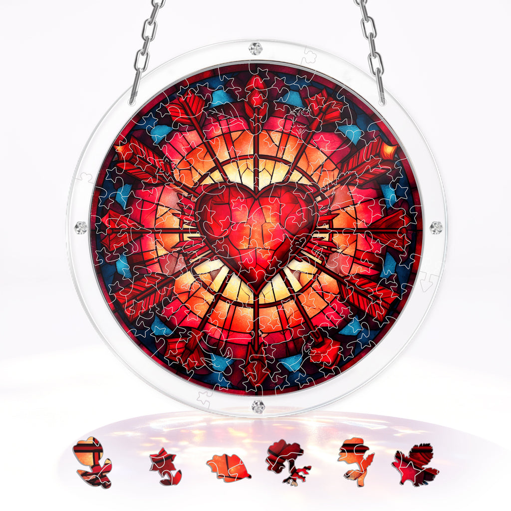 Acrylic Puzzle Suncatcher – Heart of Blazing Flame