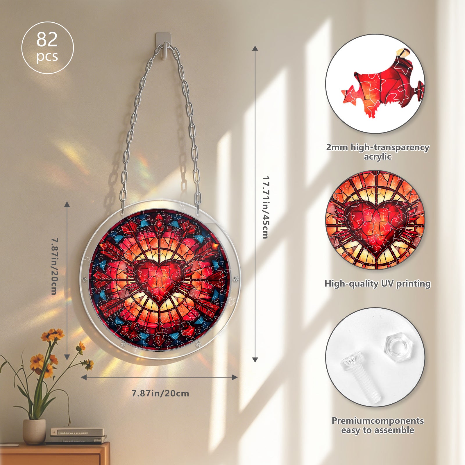 Acrylic Puzzle Suncatcher – Heart of Blazing Flame