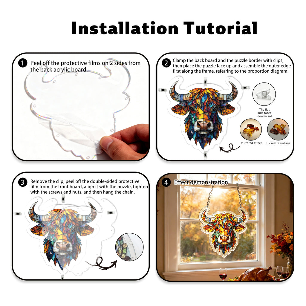 Acrylic Puzzle Suncatcher Hanging Ornament – Ox