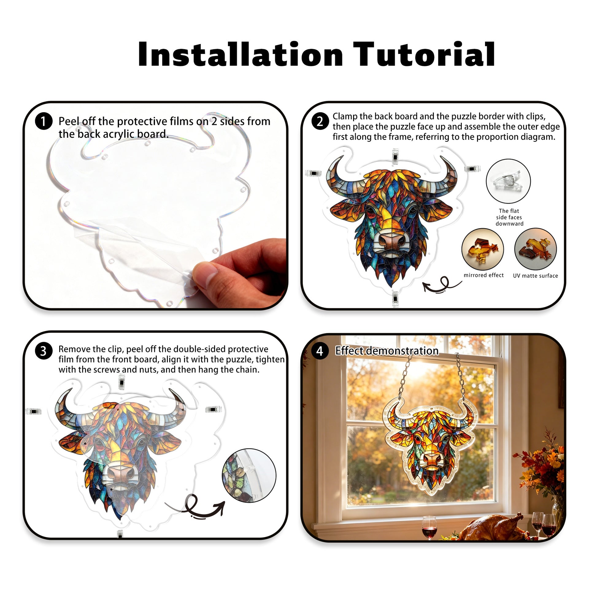 Acrylic Puzzle Suncatcher Hanging Ornament – Ox