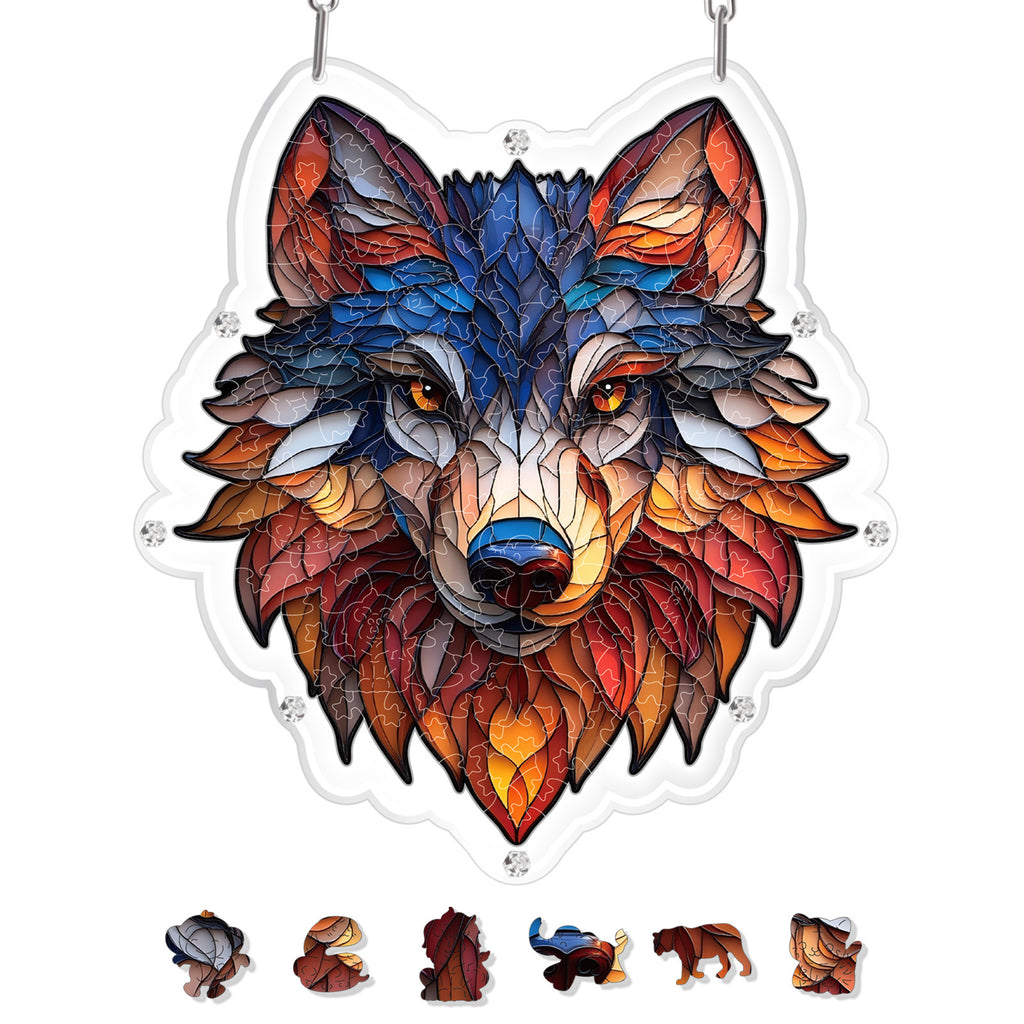 Acrylic Puzzle Light-Catching Hanging Ornament — Grey Wolf