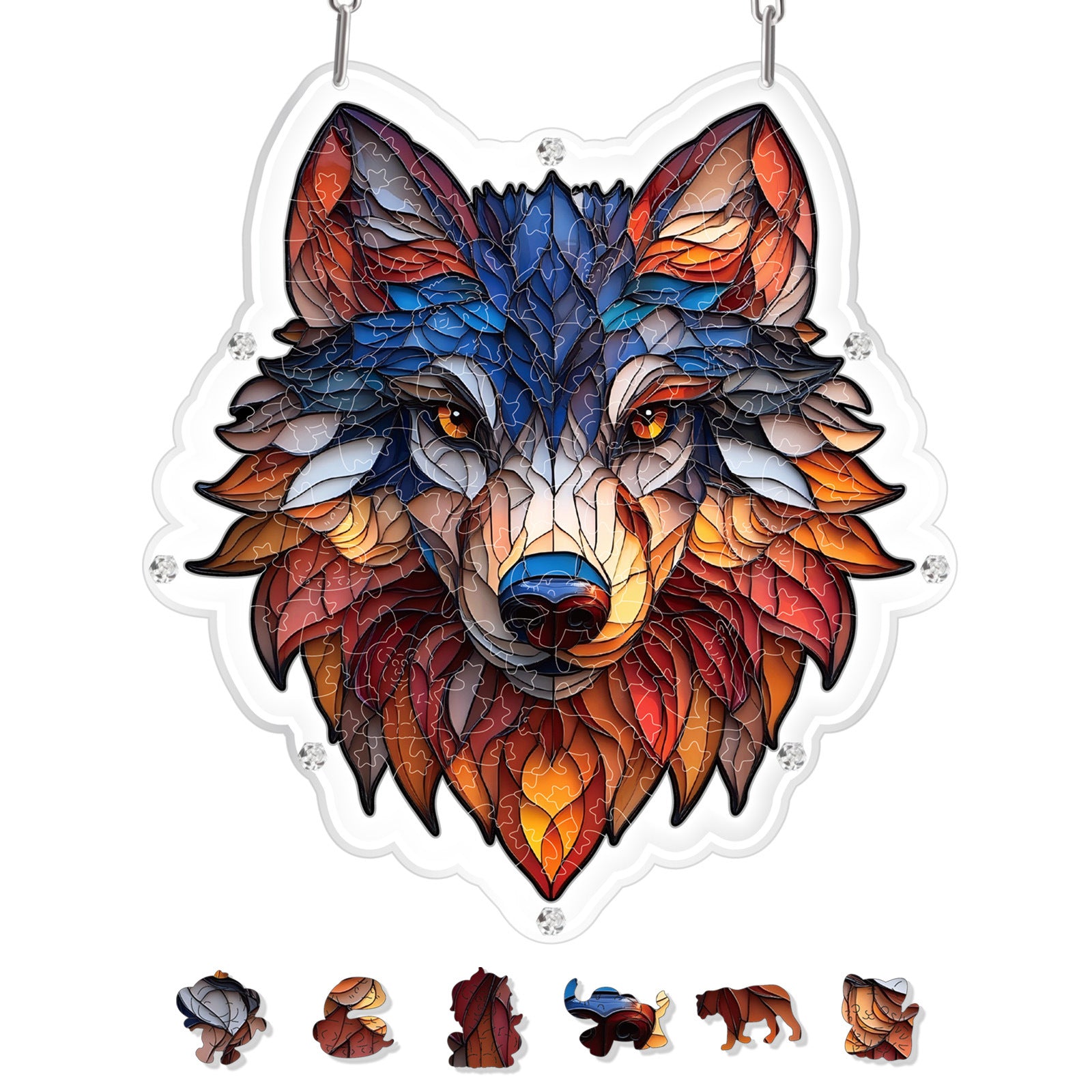 Acrylic Puzzle Light-Catching Hanging Ornament — Grey Wolf
