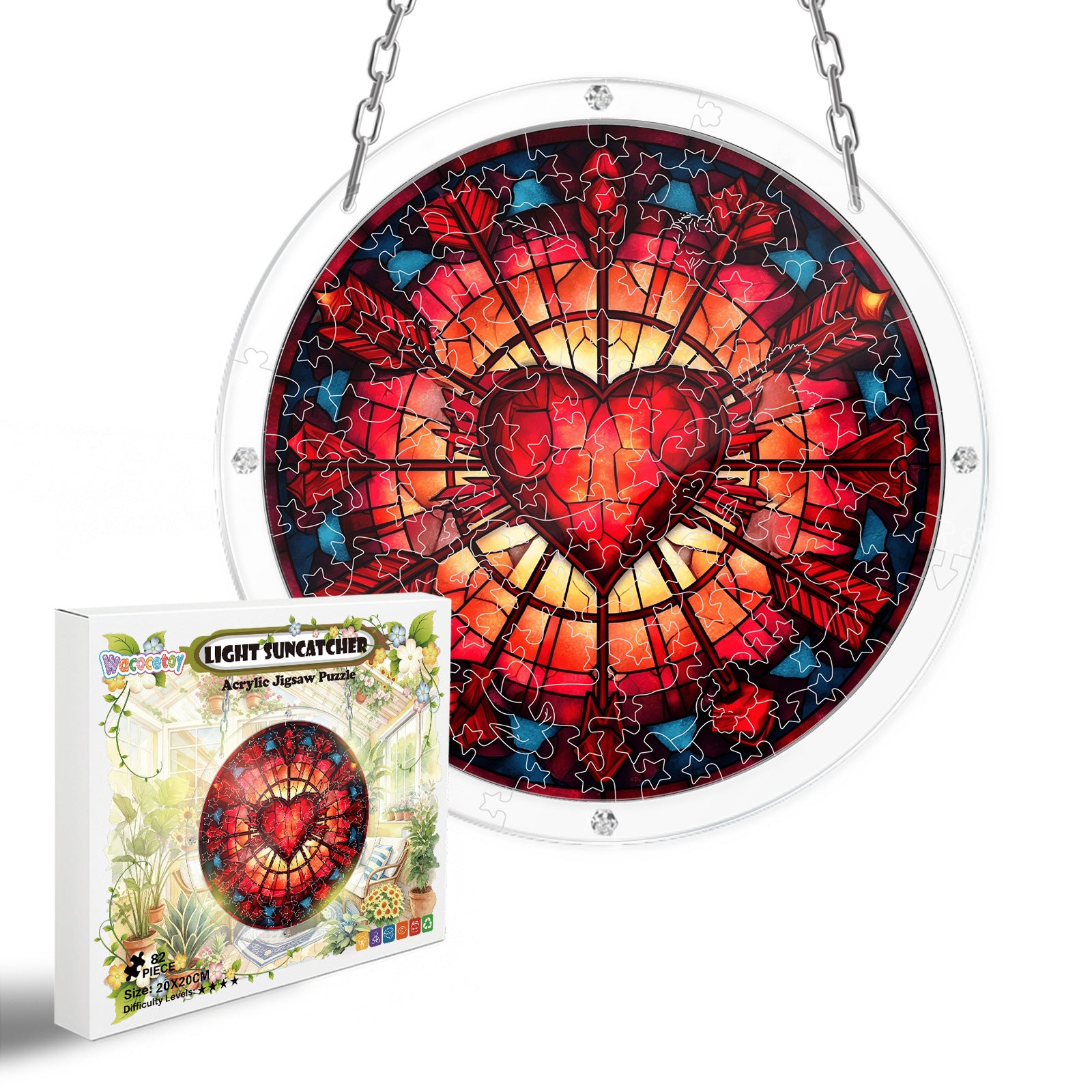 Acrylic Puzzle Suncatcher – Heart of Blazing Flame