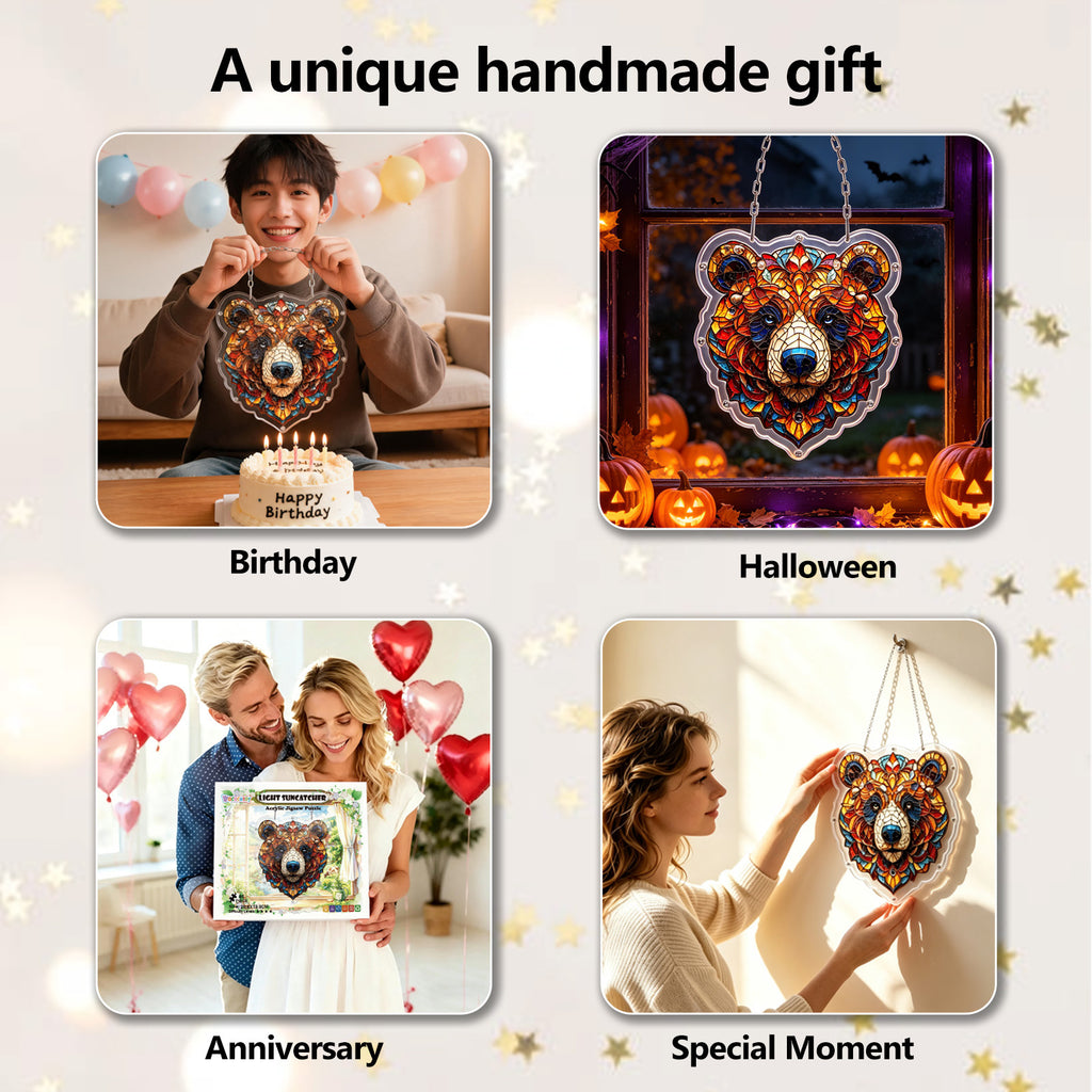 Acrylic Puzzle Suncatcher Hanging Ornament – Black Bear
