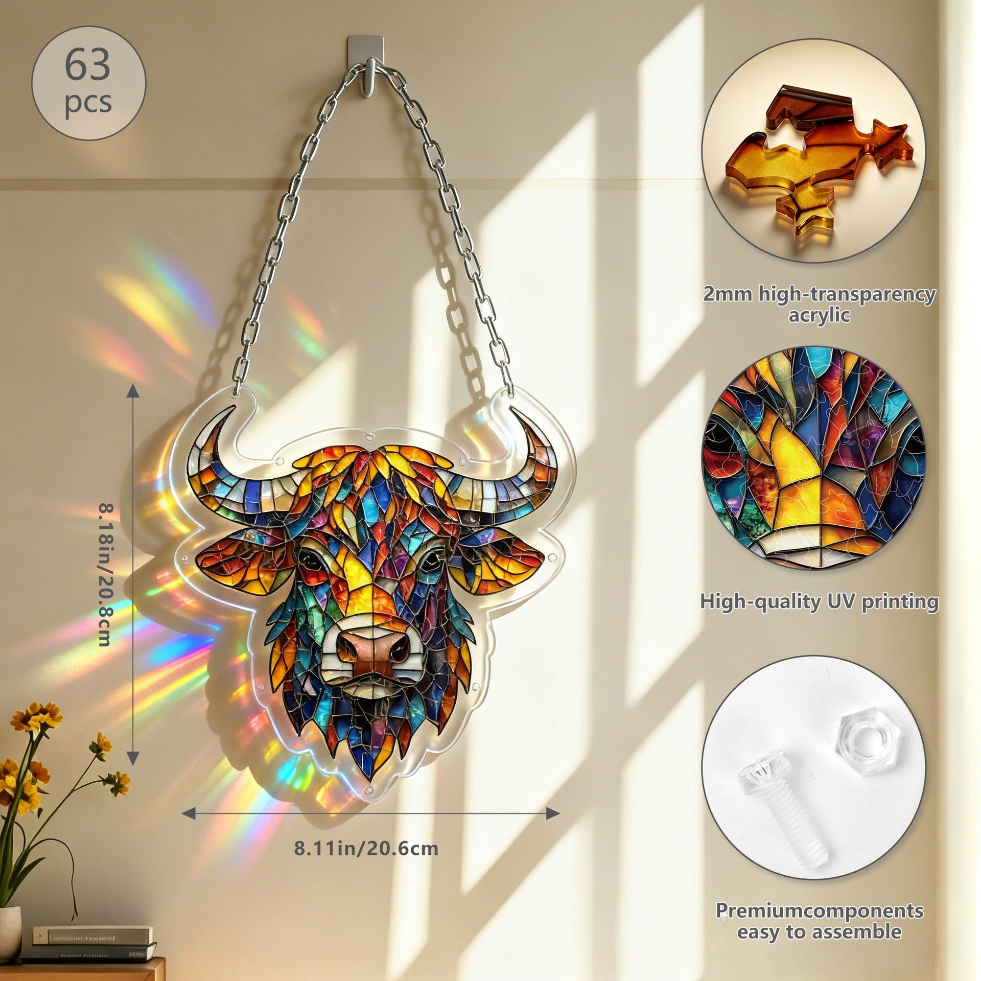 Acrylic Puzzle Suncatcher Hanging Ornament – Ox