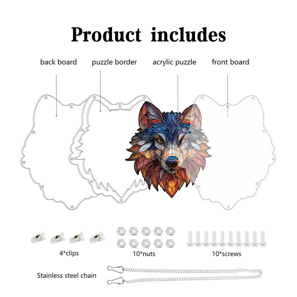 Acrylic Puzzle Light-Catching Hanging Ornament — Grey Wolf