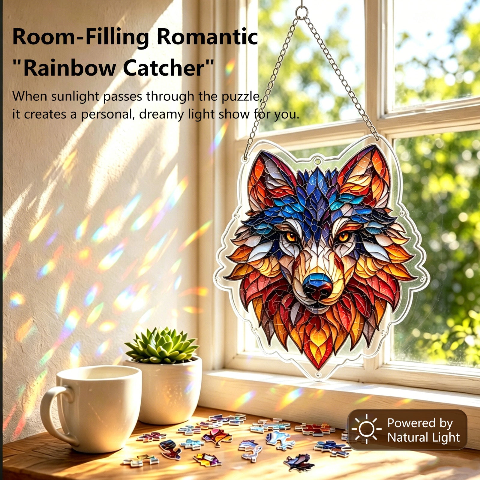 Acrylic Puzzle Light-Catching Hanging Ornament — Grey Wolf