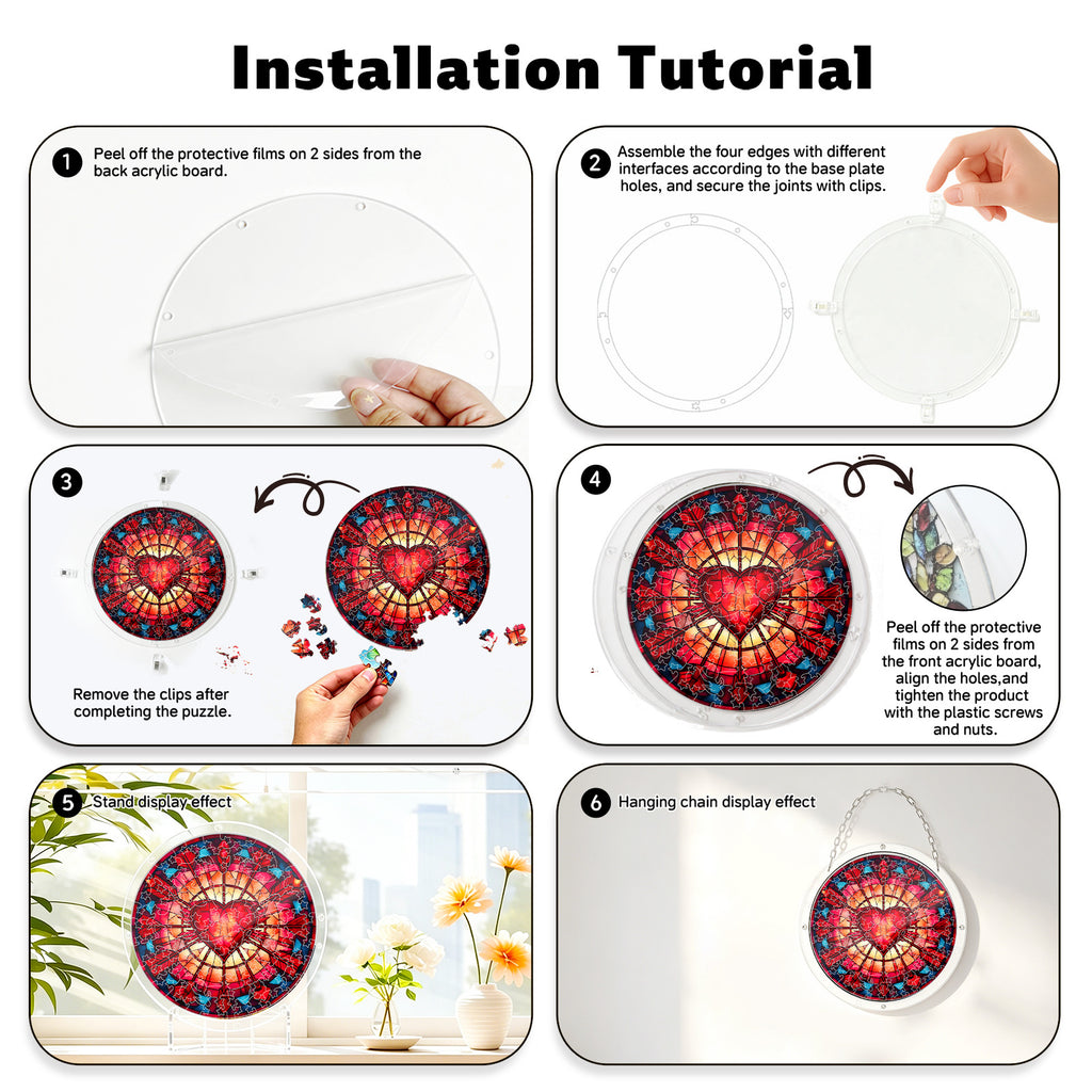 Acrylic Puzzle Suncatcher – Heart of Blazing Flame