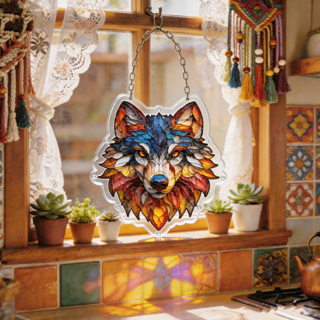 Acrylic Puzzle Light-Catching Hanging Ornament — Grey Wolf