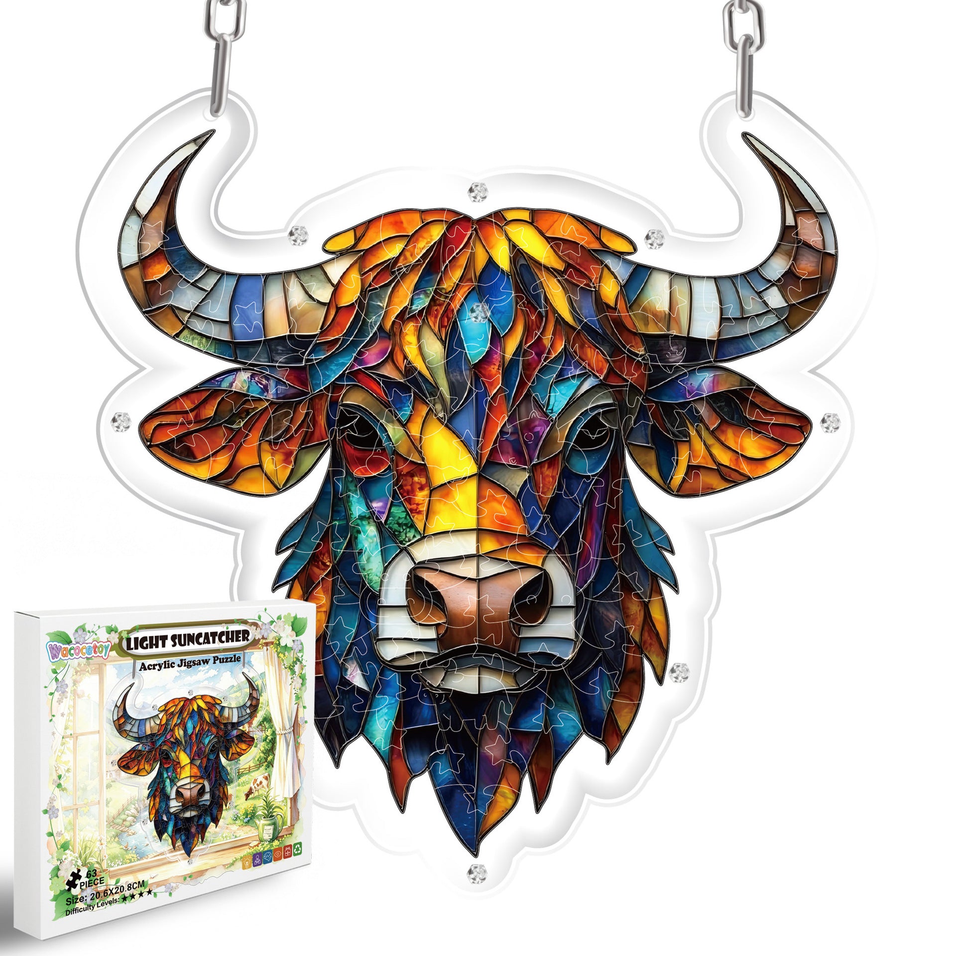 Acrylic Puzzle Suncatcher Hanging Ornament – Ox