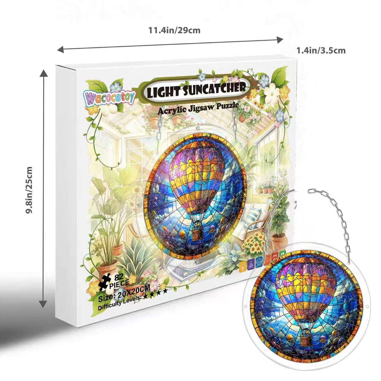 Acrylic Puzzle Suncatcher Hanging Ornament — Hot Air Balloon in the Clouds