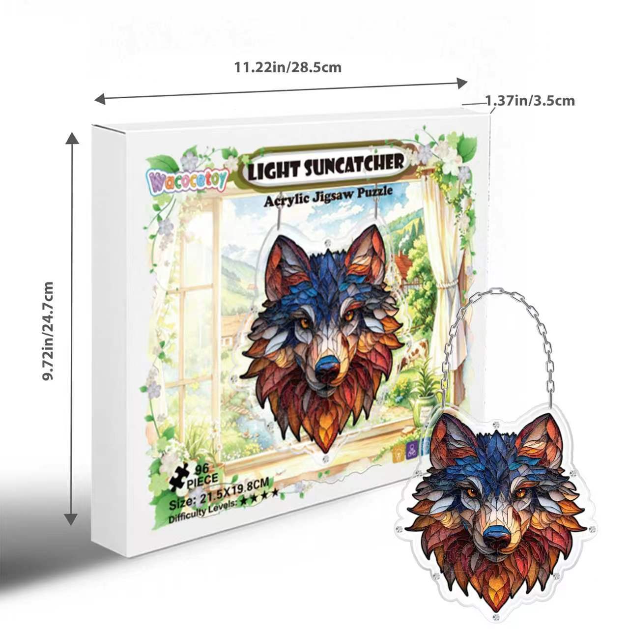 Acrylic Puzzle Light-Catching Hanging Ornament — Grey Wolf