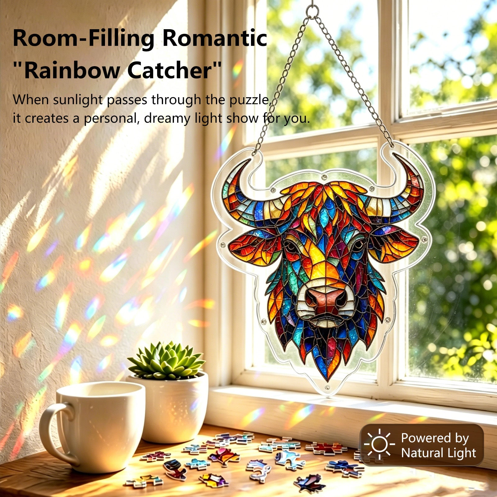 Acrylic Puzzle Suncatcher Hanging Ornament – Ox