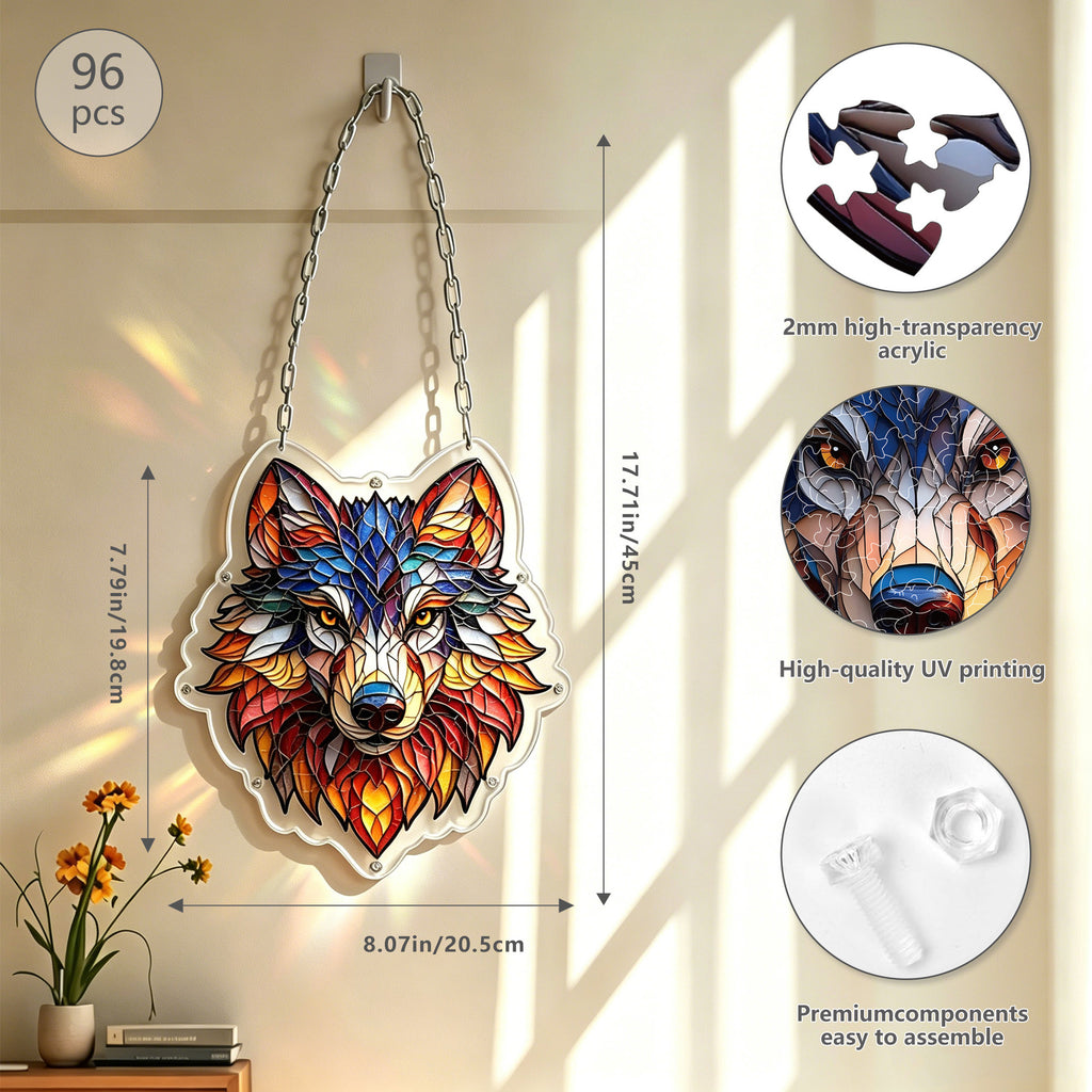 Acrylic Puzzle Light-Catching Hanging Ornament — Grey Wolf