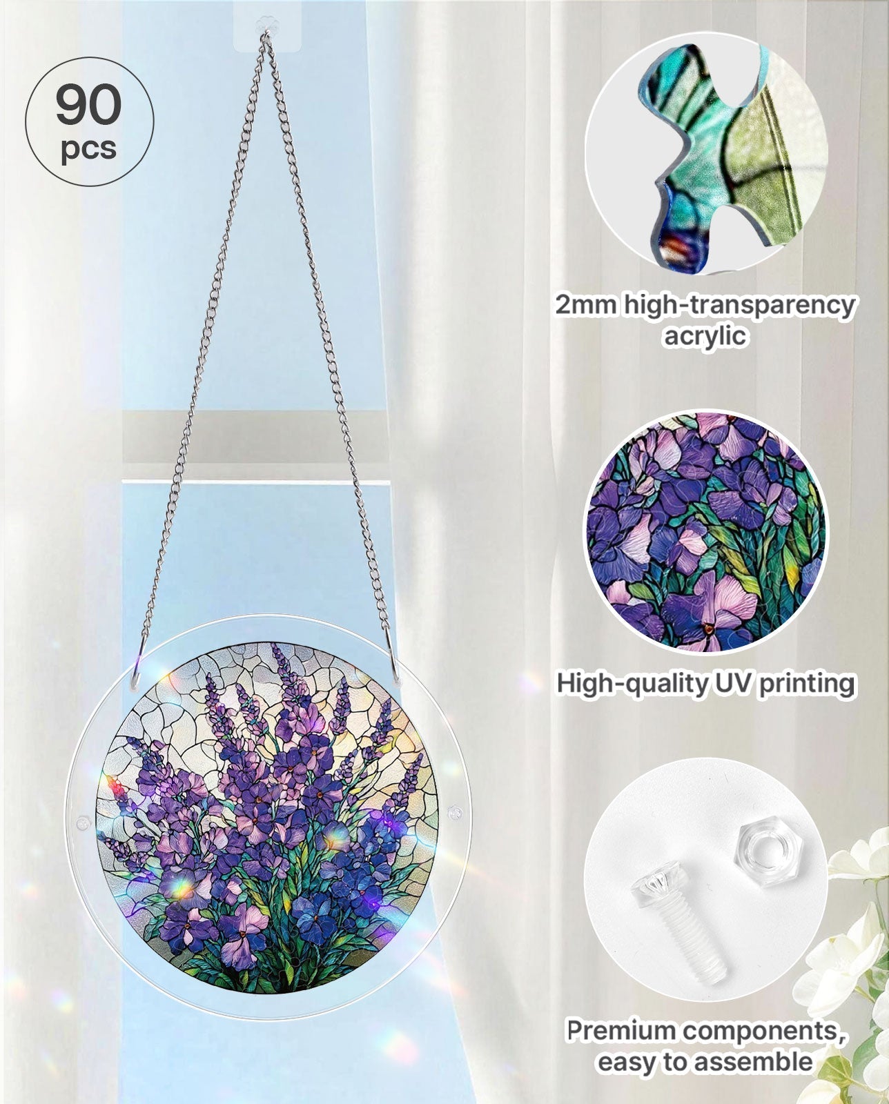 Acrylic Jigsaw Puzzle Suncatcher - Violet Garden Grace
