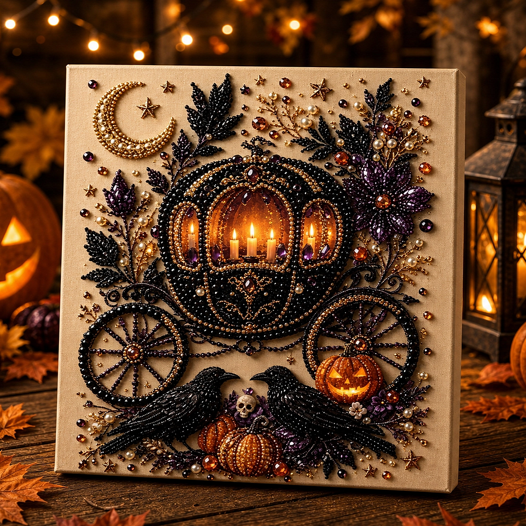3D Halloween-Themed DIY Diamond Painting – Pumpkin Carriage