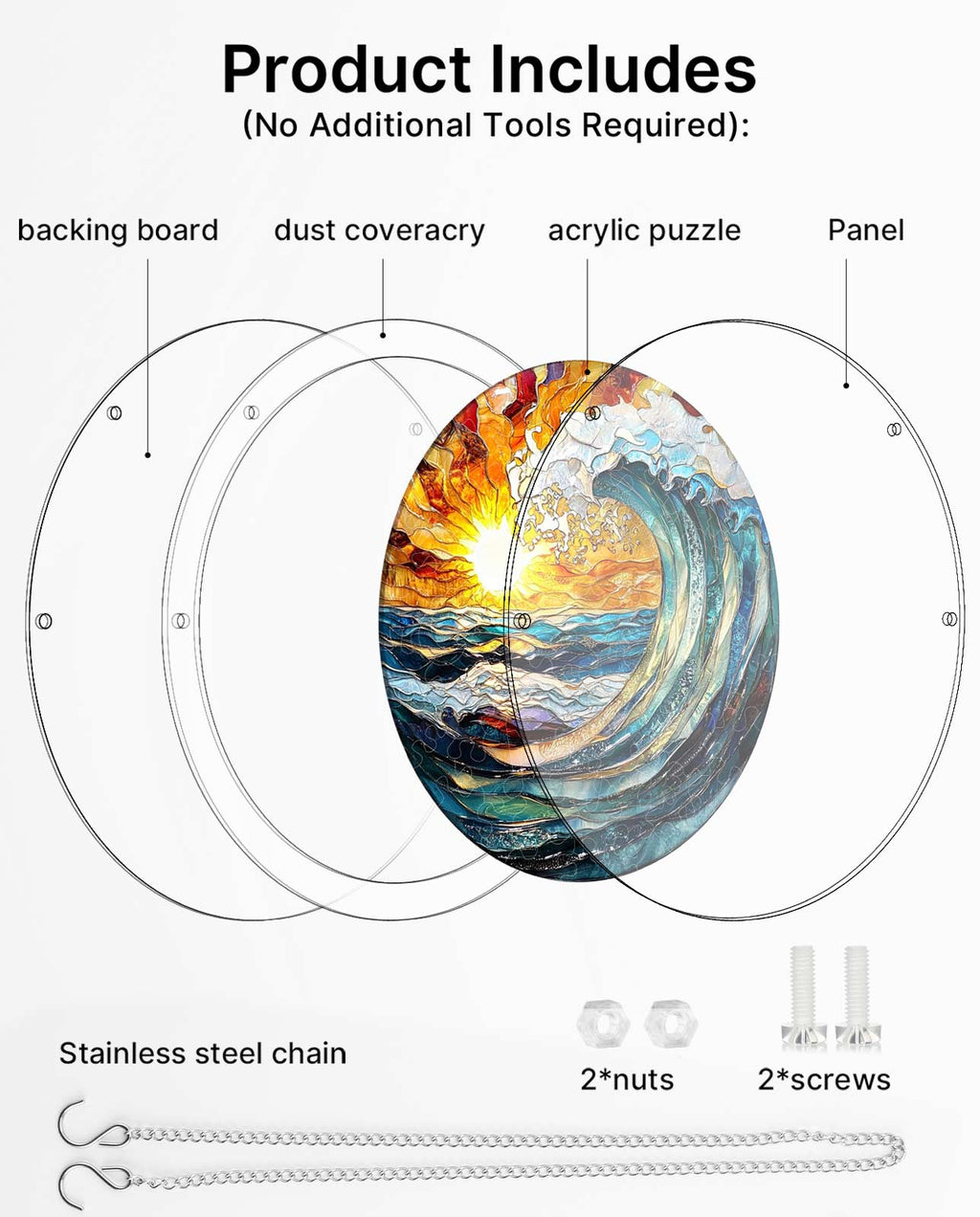 Acrylic Jigsaw Puzzle Suncatcher - Golden Wave