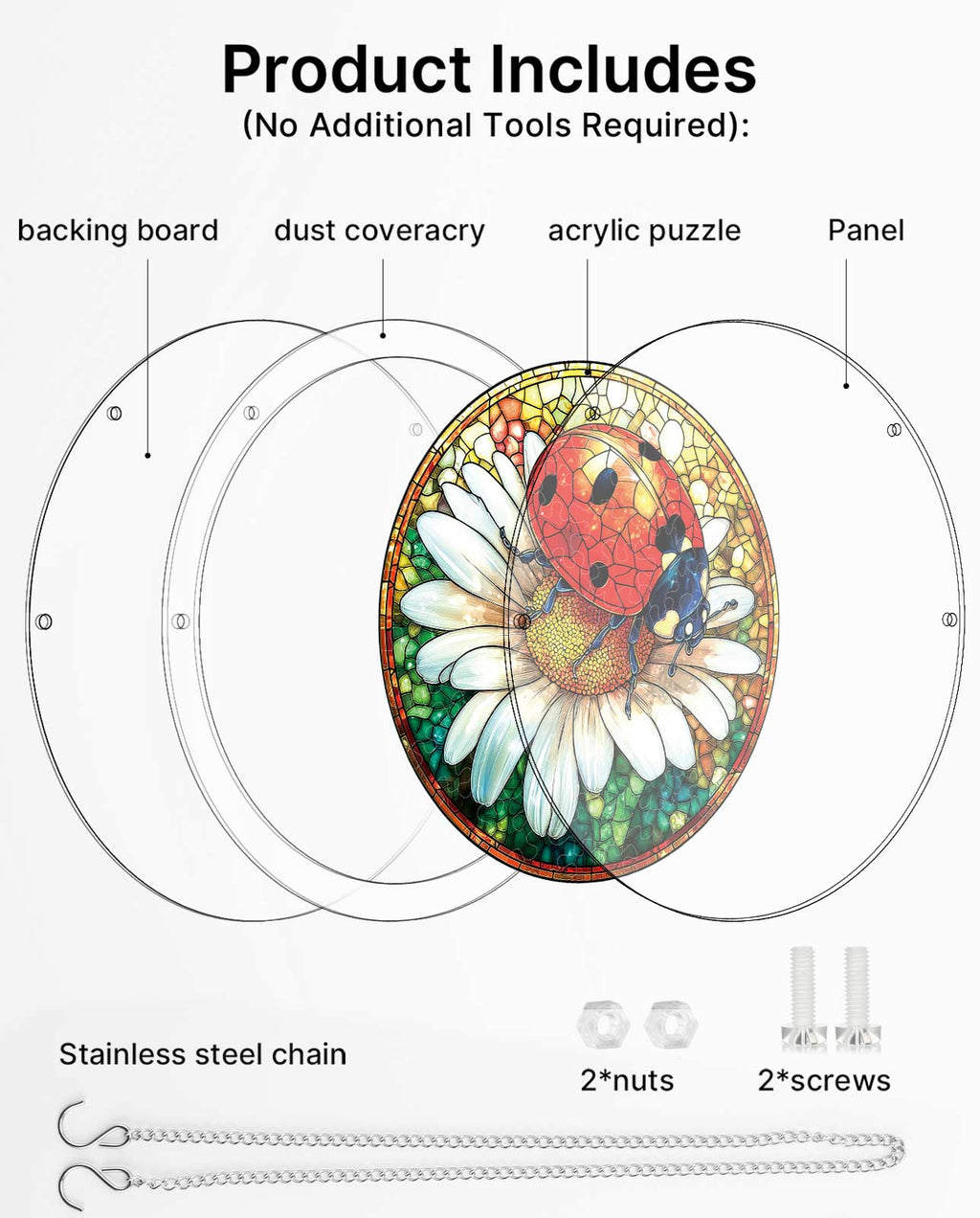 Acrylic Jigsaw Puzzle Suncatcher - Ladybug on Daisy